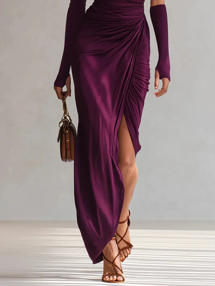 ROSALÍA – Vestido Maxi Morado de Hombro Descubierto