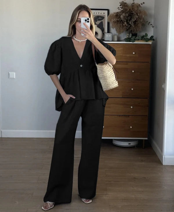 GAGI | Conjunto Camisa cuello en V y Pantalón Largo