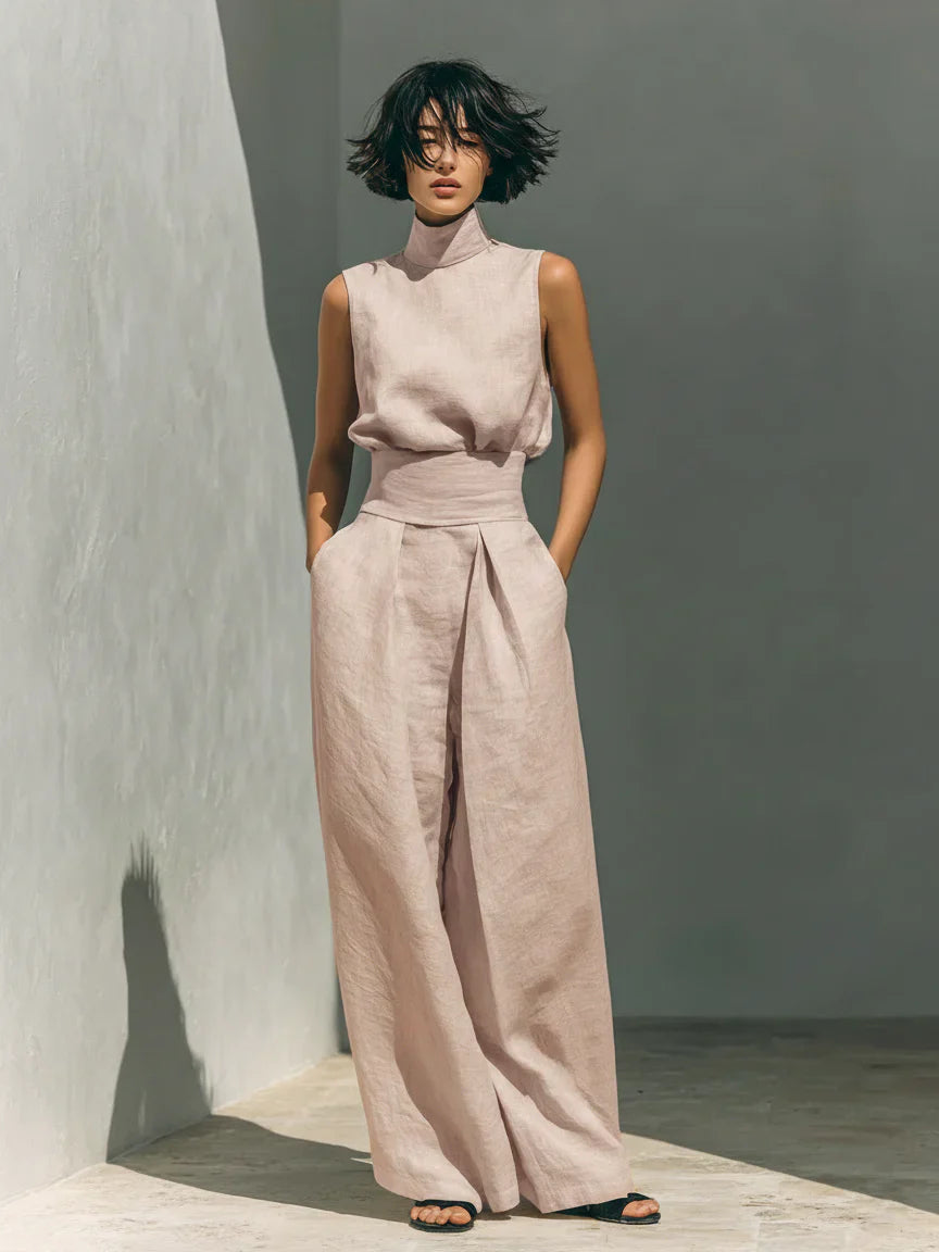 SARAH | Conjunto de top y pantalón ancho de lino minimalista