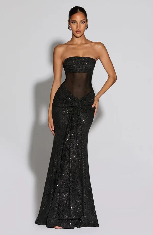 PAULA | Vestido largo elegante con hombros descubiertos