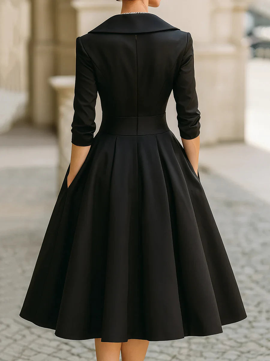 SOFÍA | Vestido midi de satén vintage con cuello drapeado