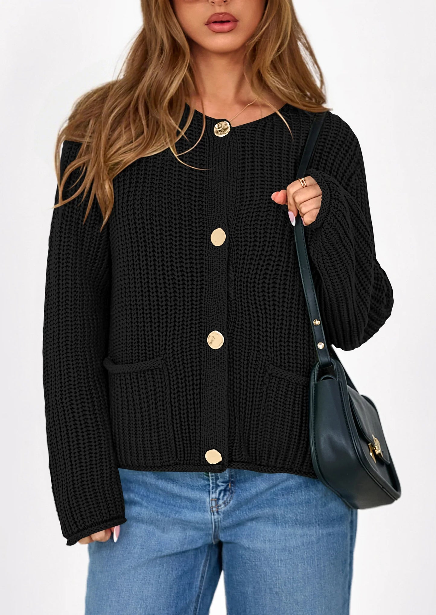 NOLEA Oversized Thick Knit Cardigan with Pockets