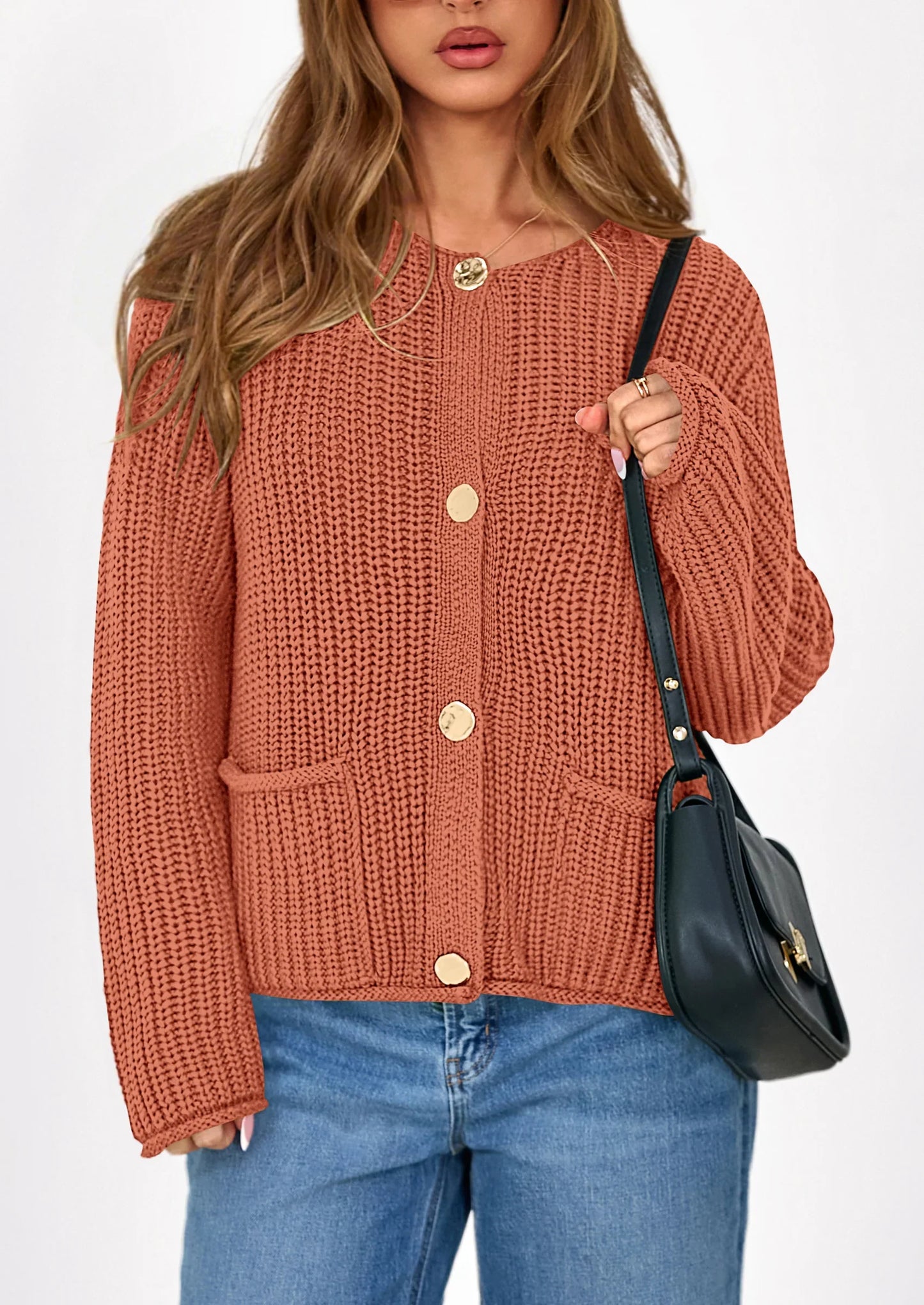 NOLEA Oversized Thick Knit Cardigan with Pockets