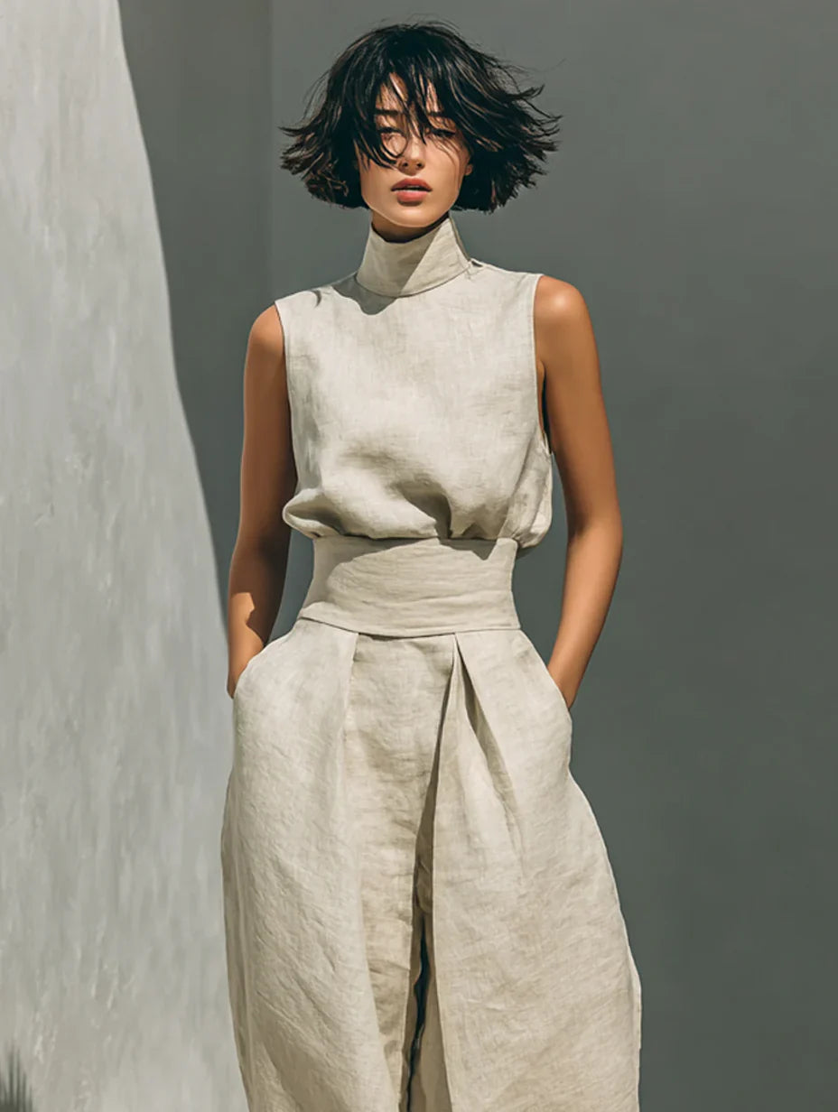 SARAH | Conjunto de top y pantalón ancho de lino minimalista