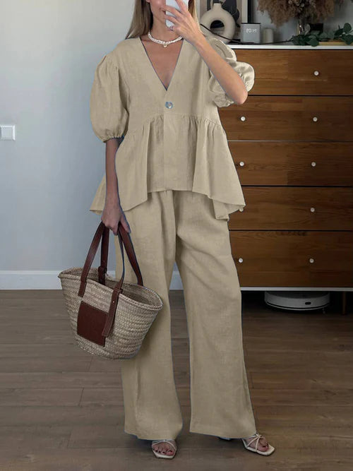 GAGI | Conjunto Camisa cuello en V y Pantalón Largo