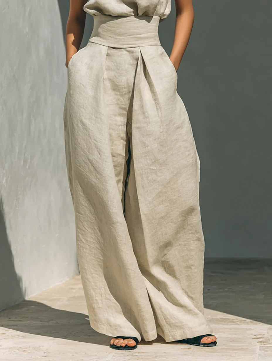 SARAH | Conjunto de top y pantalón ancho de lino minimalista