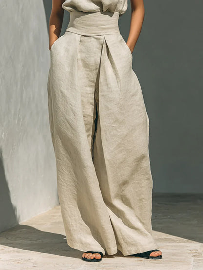 SARAH | Conjunto de top y pantalón ancho de lino minimalista