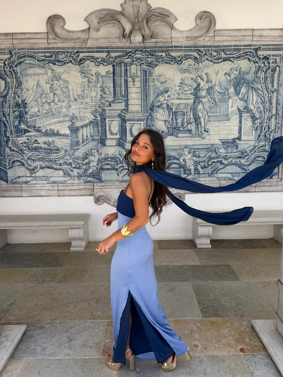 AZAHARA BLUE | Vestido Vintage con Espalda Descubierta