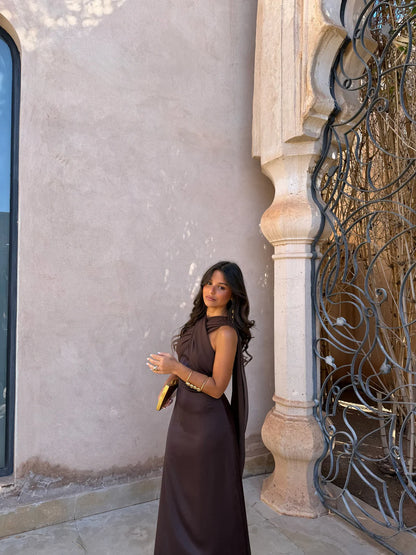 NOA | Vestido Liso Vintage con Lazo y Cintura Alta