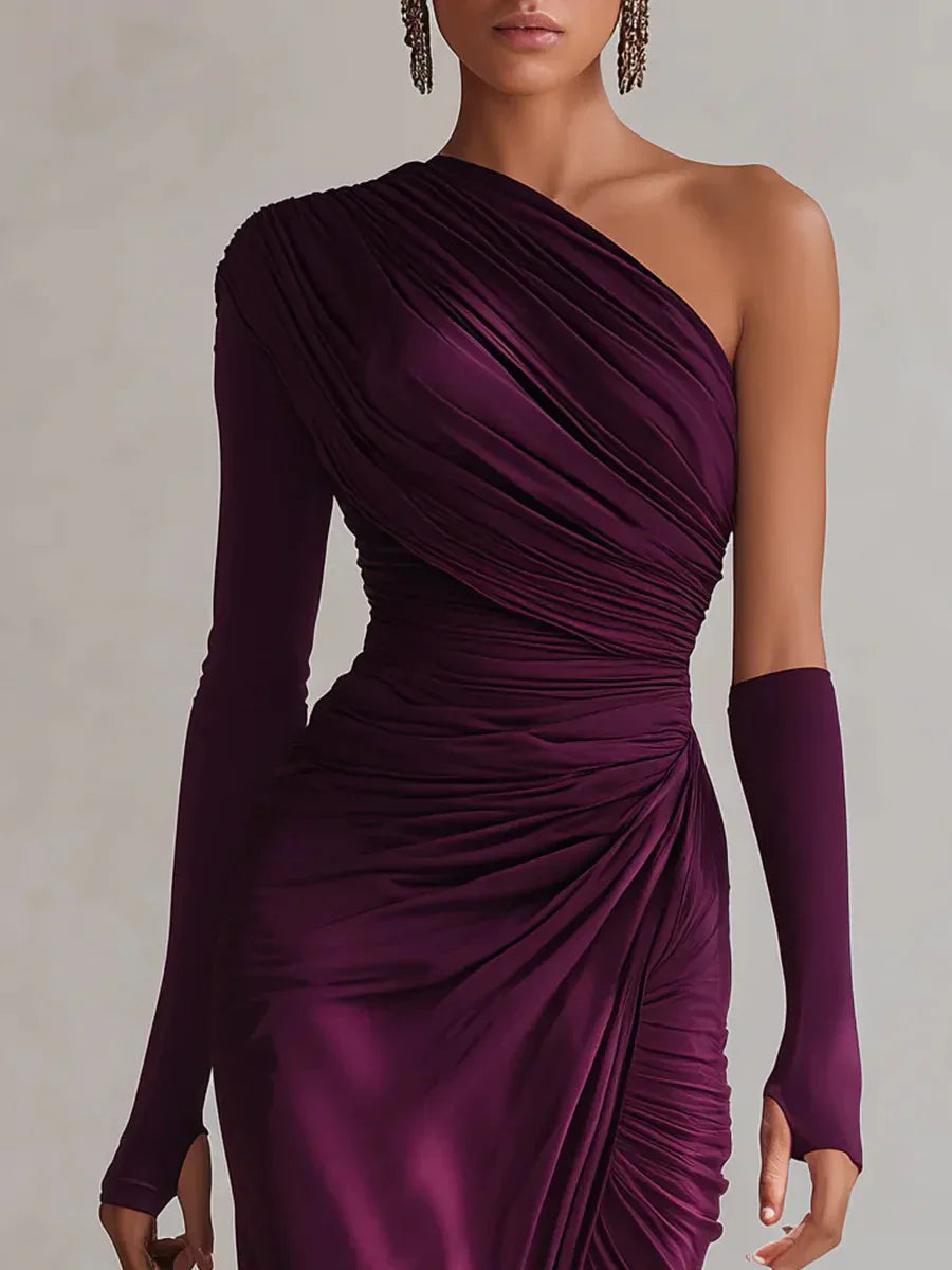 ROSALÍA – Vestido Maxi Morado de Hombro Descubierto