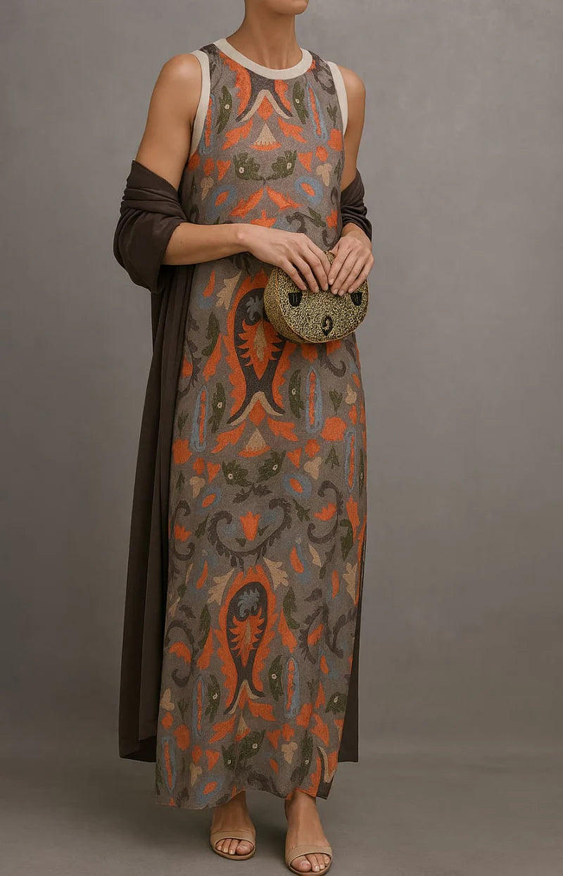 ELINA | Conjunto Vestido Largo Sin Mangas y Cárdigan