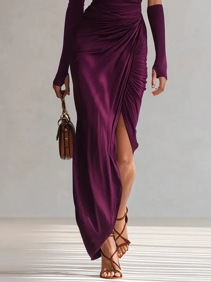 ROSALÍA – Vestido Maxi Morado de Hombro Descubierto