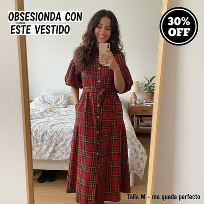 NOLEA Women’s Christmas Plaid Dress – Maxi, Pockets & Belt