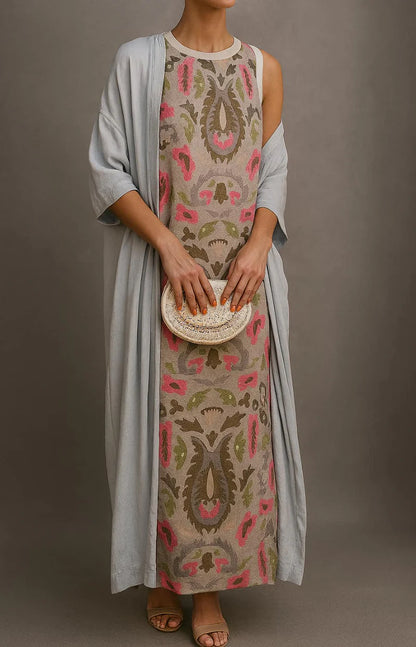 ELINA | Conjunto Vestido Largo Sin Mangas y Cárdigan