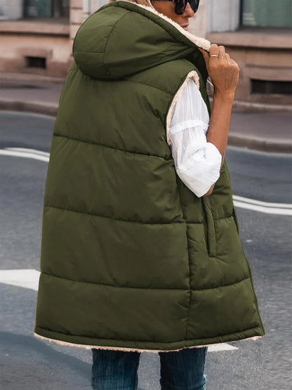 NOLEA Reversible Fleece Vest • Front Zipper • Super Warm, Soft, with Hood and Pockets