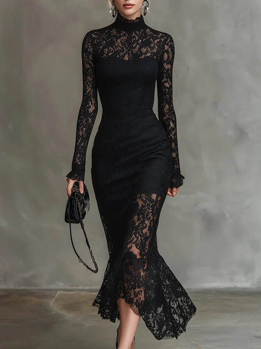 Elisabetta – Vestido largo negro de encaje