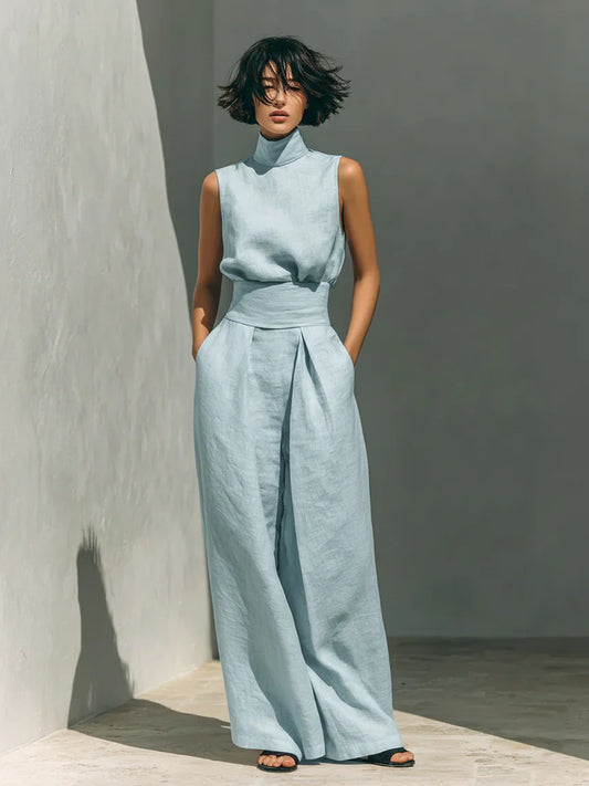 SARAH | Conjunto de top y pantalón ancho de lino minimalista