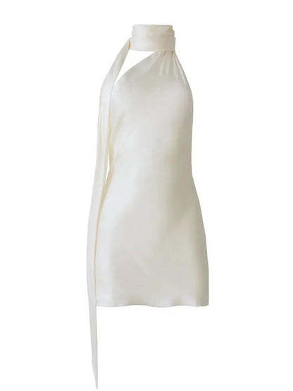 BIANCO | Vestido Satinado de Espalda Descubierta y Cuello Halter