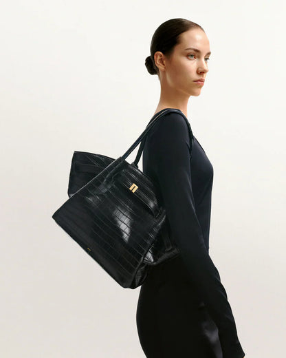 Hana Medium Synthetic Suede Tote Bag – Black