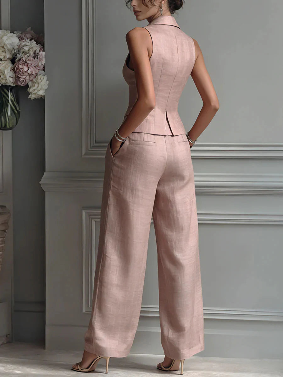 CELINE | Conjunto 2 Piezas Blazer Sin Mangas y Pantalón Palazzo