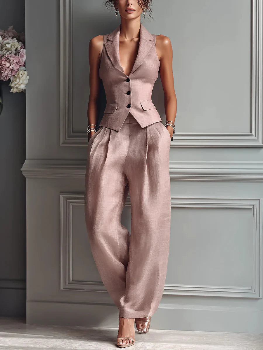 CELINE | Conjunto 2 Piezas Blazer Sin Mangas y Pantalón Palazzo
