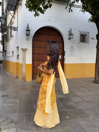 FATI | Vestido Vintage con Espalda Descubierta y Lazo