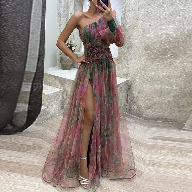 GEORGINA | Vestido asimétrico elegante con detalle floral