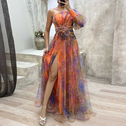GEORGINA | Vestido asimétrico elegante con detalle floral
