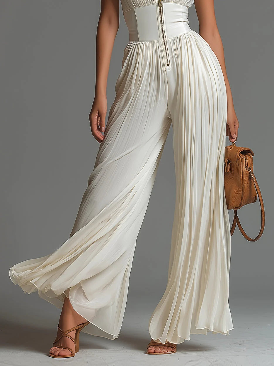 FLORIA | Mono Plisado de Cintura Alta y Pantalón Palazzo