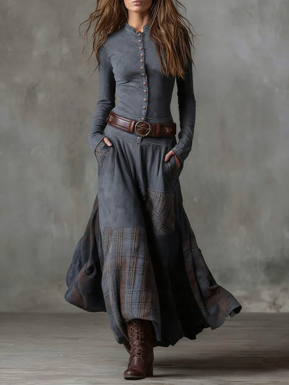 Elisa | Vestido maxi de ante con cinturón