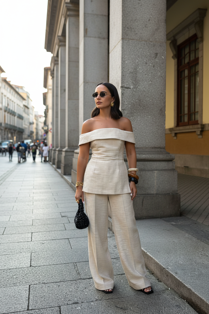LIPA | Conjunto Top de Corsé y Espalda Descubierta y Pantalón de Corte Holgado