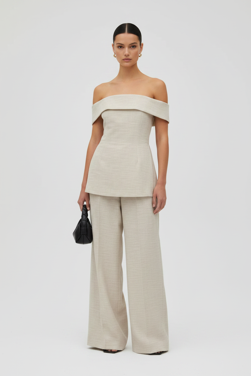 LIPA | Conjunto Top de Corsé y Espalda Descubierta y Pantalón de Corte Holgado