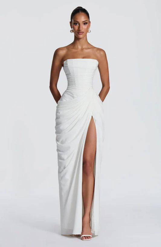 SAVINA | Vestido largo elegante con efecto corsé
