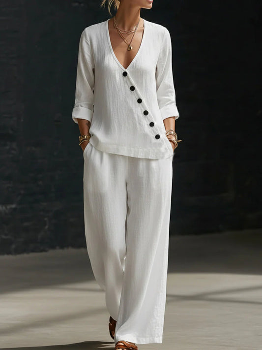 PAZ | Conjunto blusa cruzada y pantalón palazzo