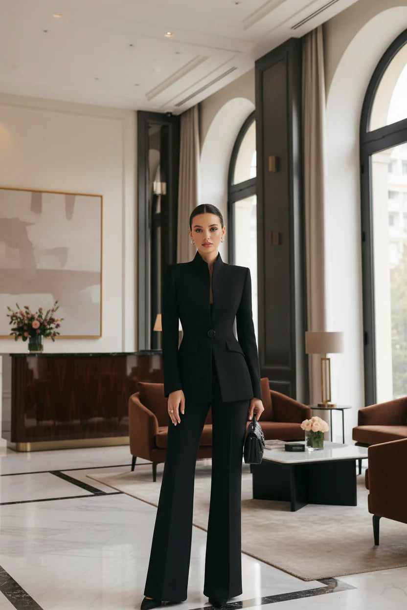 GIA | Conjunto de blazer entallado y pantalón palazzo