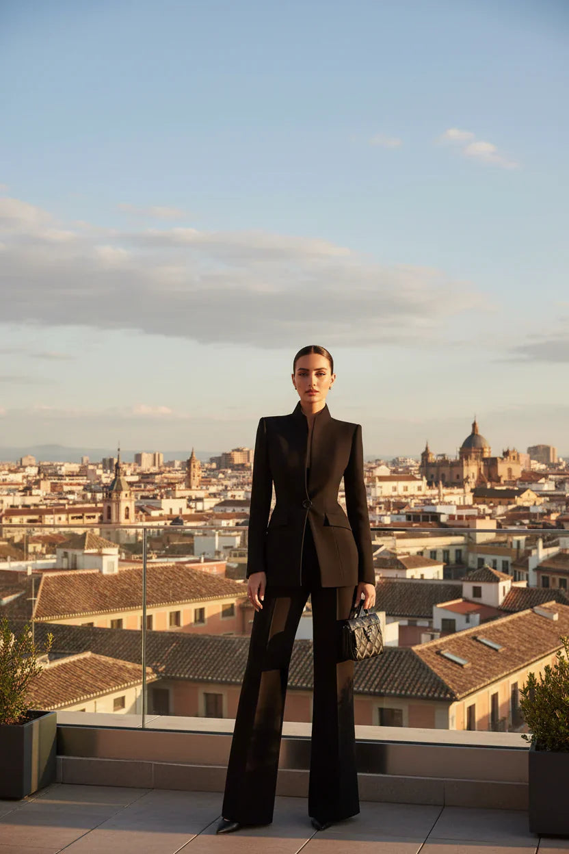 GIA | Conjunto de blazer entallado y pantalón palazzo