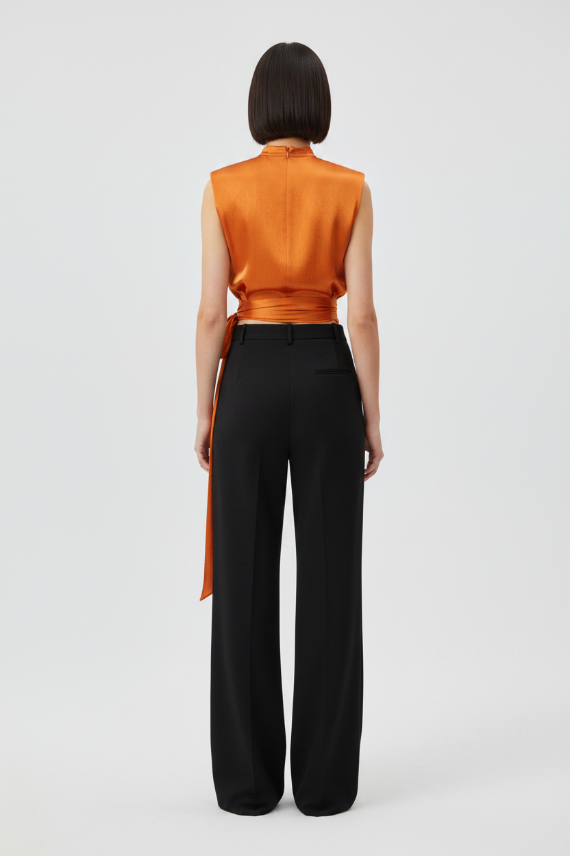 RENZA | Blusa con Textura Satinada y Lazo Largo Cruzado